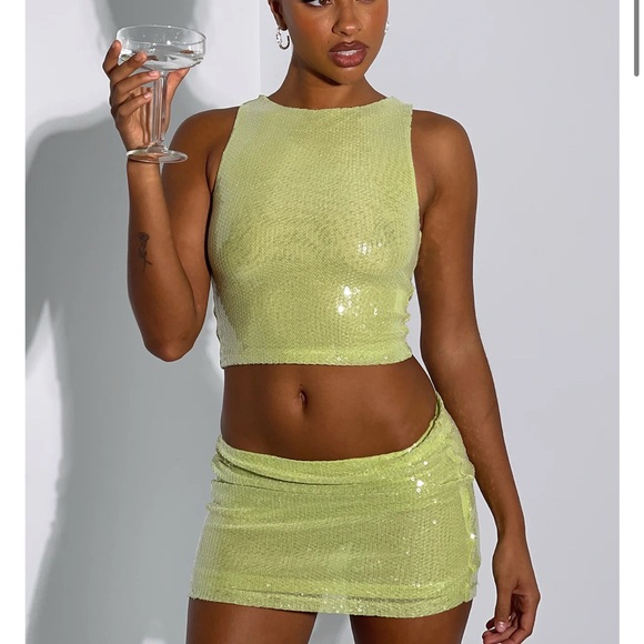 White Fox Boutique Lime Sequin Mini Dress - Picture 6 of 6